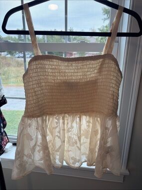 torrid Cream Smocked Lace Peplum Tank